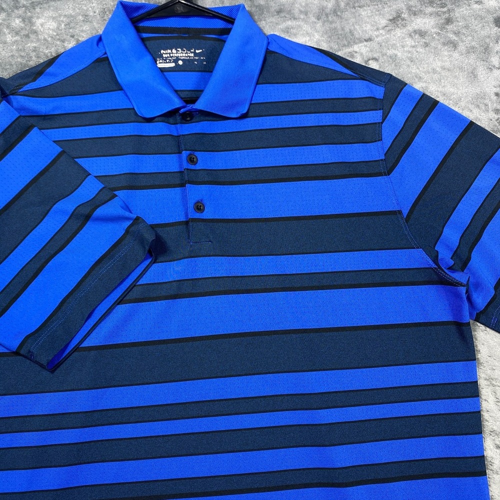 Nike Golf Tour Performance Polo Shirt Mens XL Blue Striped Dri Fit Short Sleeve